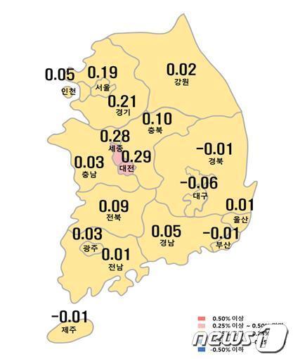 본문 이미지 - 시도별 아파트 전세가격지수 변동률./뉴스1 