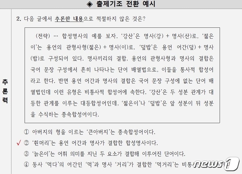 본문 이미지 - 9급 공무원 출제기조 전환 예시(인사처 제공)/ 