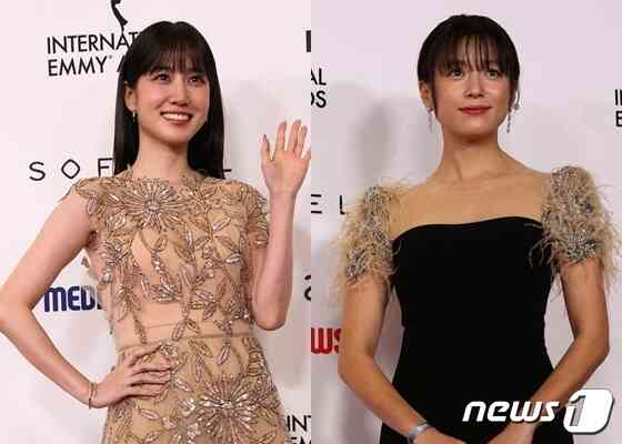 배우 박은빈(왼쪽), 한효주가 21일(한국시간) 미국 뉴욕 힐튼 미드타운에서 진행된 제51회 국제 에미상 시상식에 참석했다. © 로이터=뉴스1
