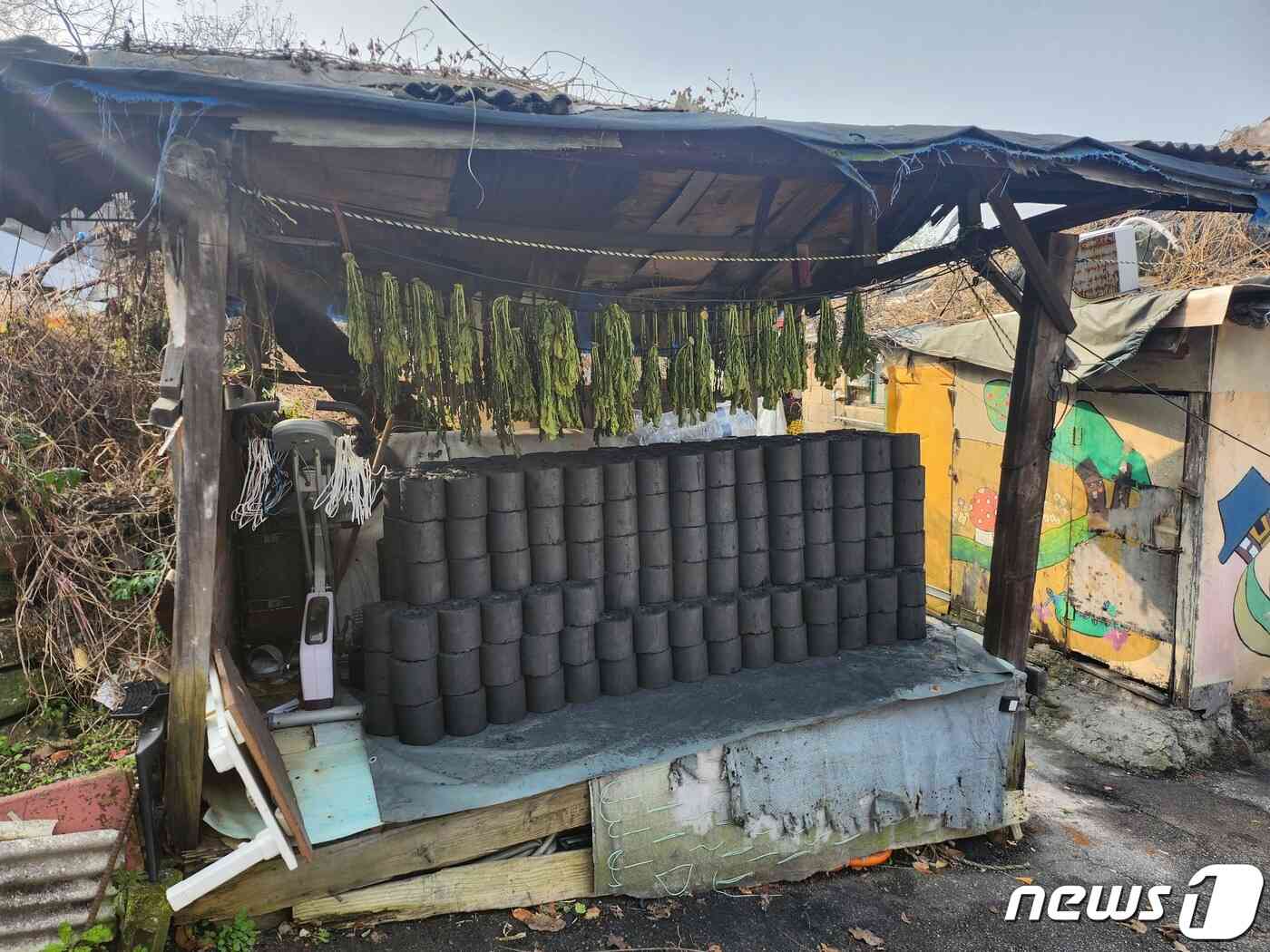 봉사자들이 다녀간 후 쌓여있는 연탄.2023.11.23/뉴스1 ©News1 장성희 기자