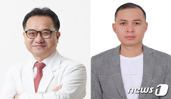 본문 이미지 - 국제암대학원대학교 명승권 대학원장(왼쪽)과 줭 쩡(Dung V. Tran) 대학원생. (국립암센터 제공)