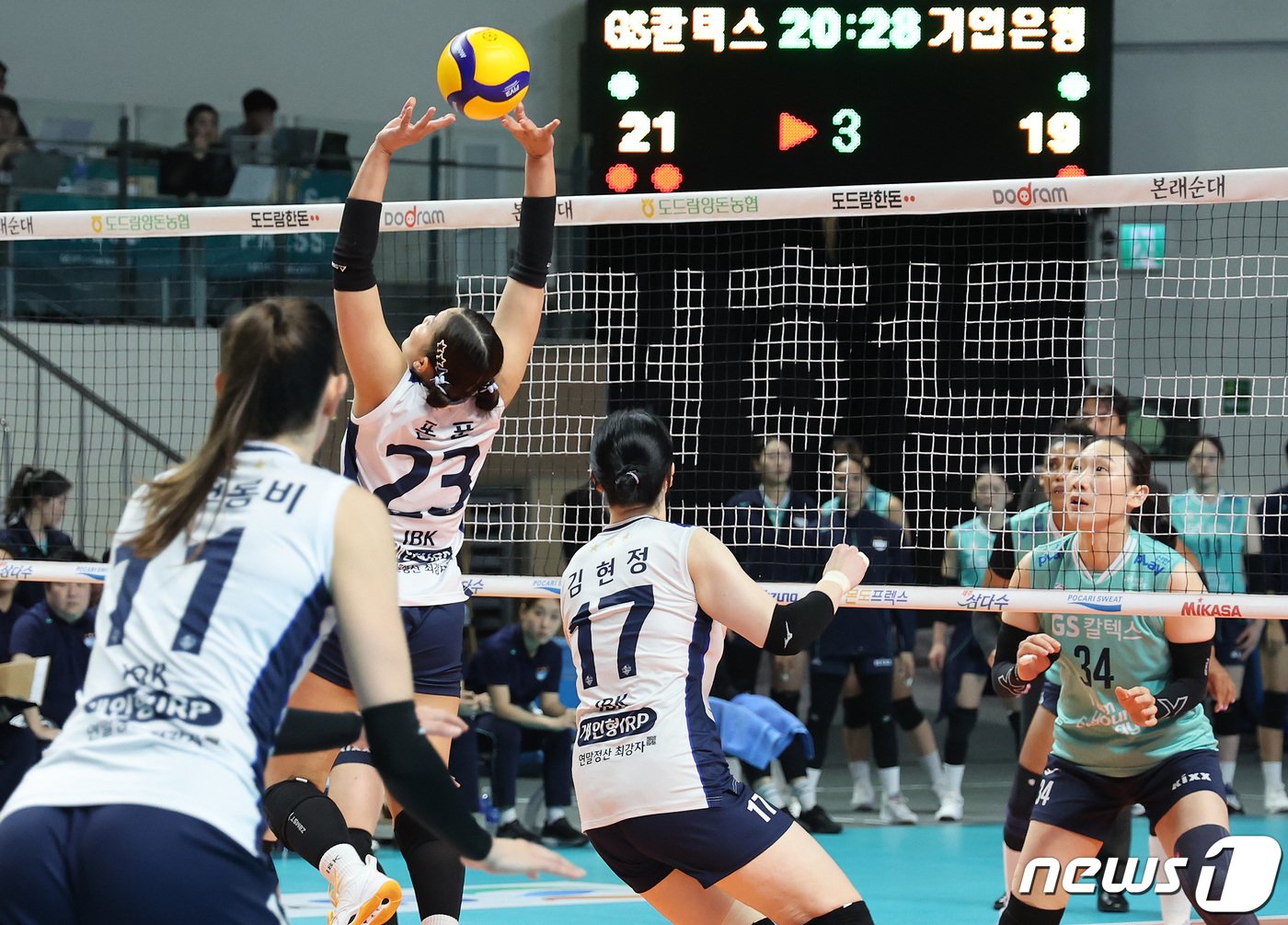 본문 이미지 - IBK기업은행 폰푼이 29일 서울 중구 장충체육관에서 열린 여자프로배구 2023-2024 도드람 V리그 GS칼텍스와 IBK기업은행의 경기에서 토스하고 있다. 2023.11.29/뉴스1 ⓒ News1 이동해 기자