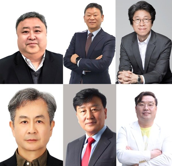 첫번째열 왼쪽부터 이현석 부사장, 안창용 부사장, 오승필 부사장, 임현규 부사장&#40;두번째열 왼쪽&#41;, 이용복 부사장, 정우진 전무&#40;KT 제공&#41;