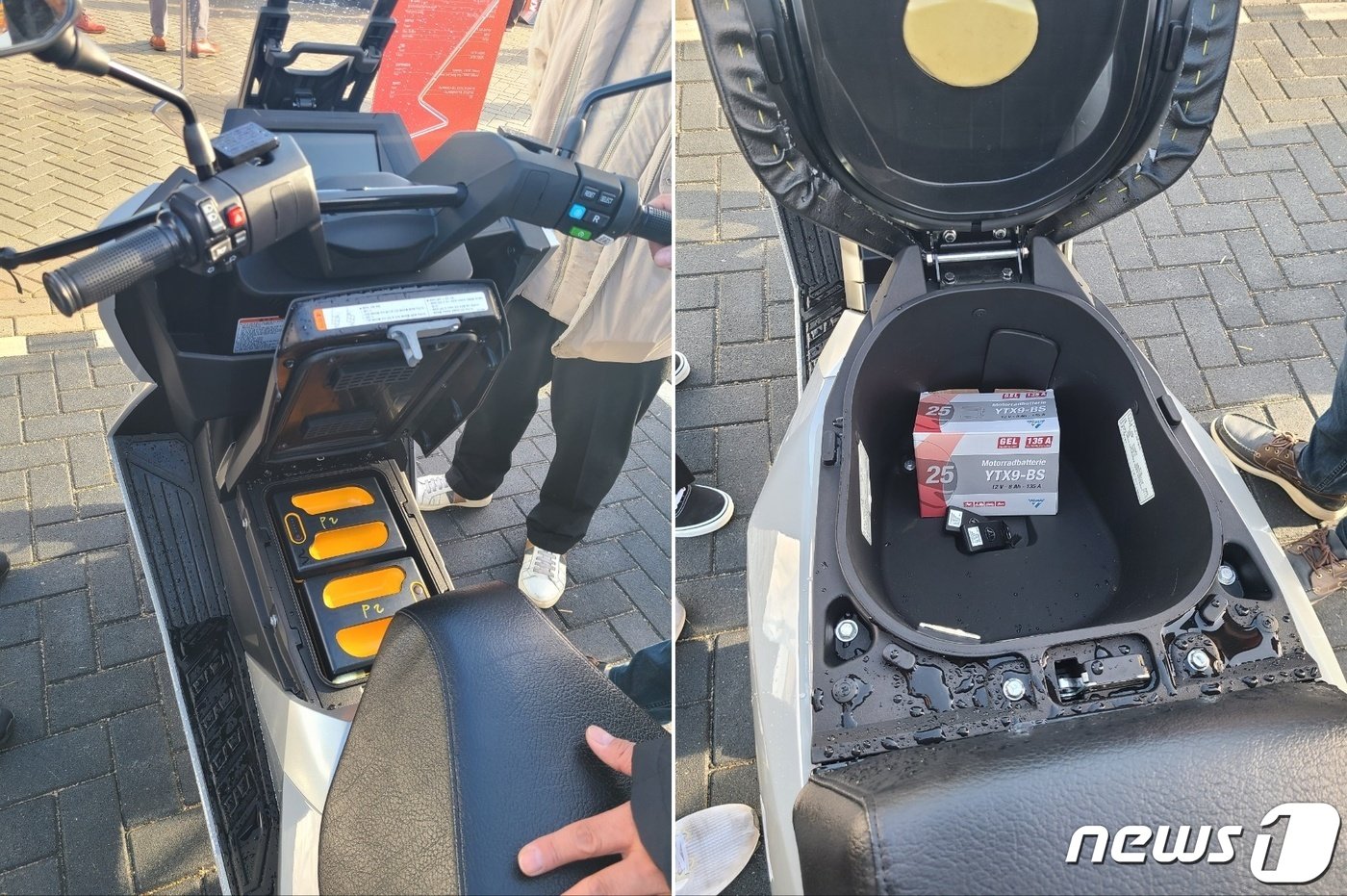 본문 이미지 - 대동모빌리티 'GS-100' 배터리 장착부(왼쪽)와  좌석 하단 수납공간 모습 ⓒNews1 김민석 기자