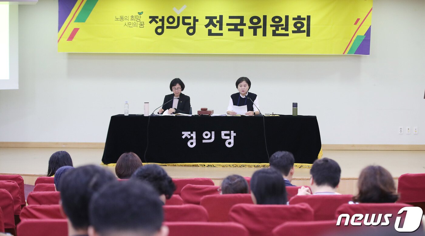 본문 이미지 - 이정미 정의당 대표가 5일 오후 서울 여의도 국회 의원회관에서 열린 제5차 전국위원회의에서 발언을 하고 있다. 2023.11.5/뉴스1 ⓒ News1 임세영 기자