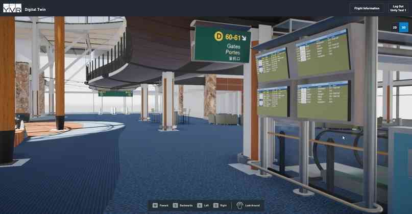 유니티와 밴쿠버 국제공항(YVR)이 함께 구현한 공항 3D 시뮬레이션 화면 (유니티 제공)