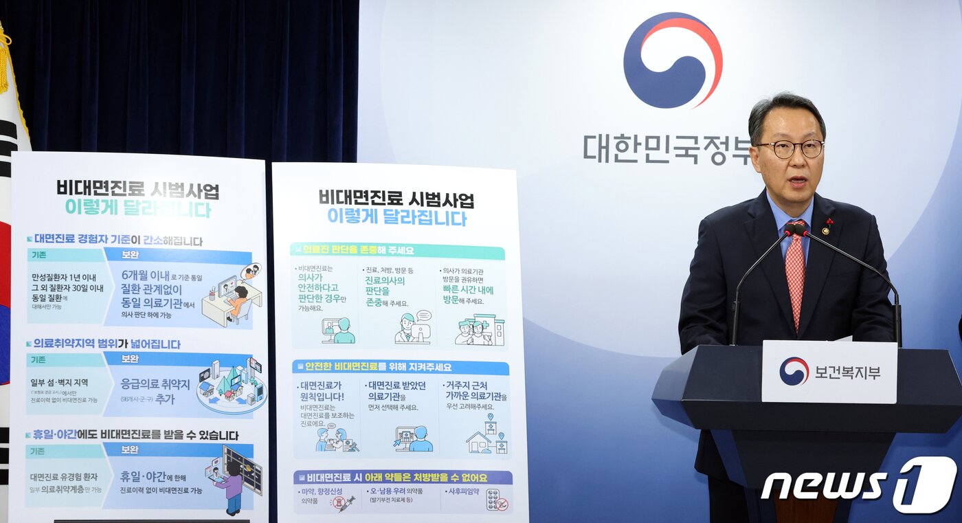 본문 이미지 - 박민수 보건복지부 2차관이 1일 오후 서울 종로구 세종대로 정부서울청사에서 비대면진료 시범사업 보완방안 관련 브리핑을 하고 있다. 2023.12.1/뉴스1 ⓒ News1 김명섭 기자