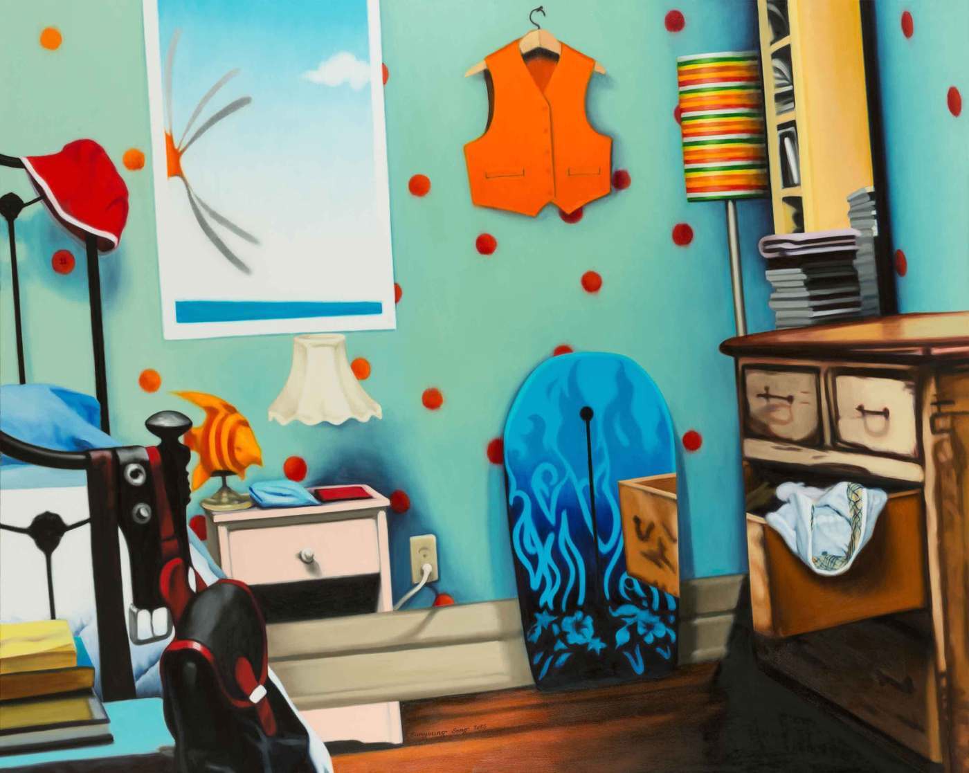 본문 이미지 - 송은영_23(주황 조끼), 2015, 린넨에 유채, 130x162cm. 금호미술관 제공.