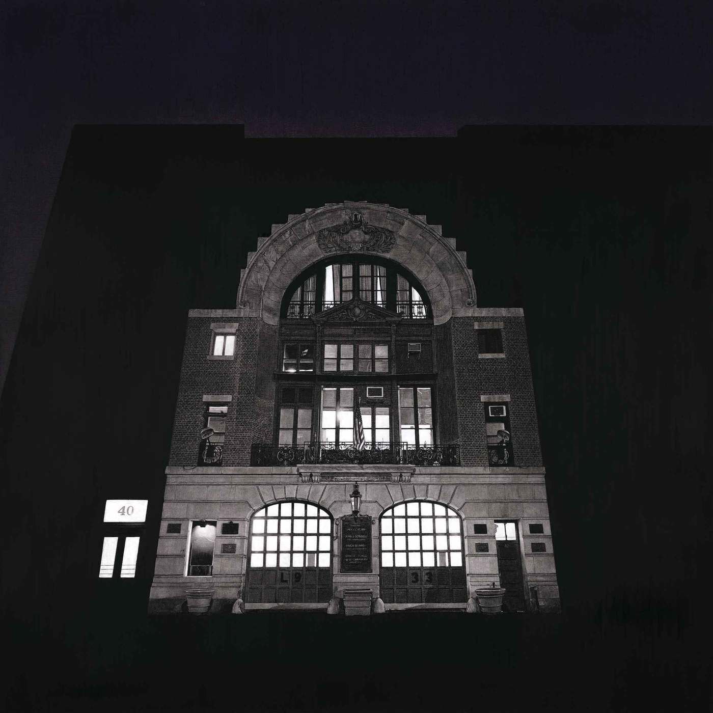 본문 이미지 - 신선주_Engine Company 33, 2016-22, 캔버스에 오일 파스텔, 아크릴, 새김, 180x180cm. 금호미술관 제공.