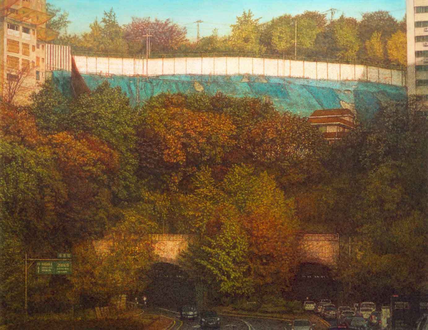 본문 이미지 - 이만나_가변풍경, 2022, 캔버스에 유채, 112x145.5cm. 금호미술관 제공.