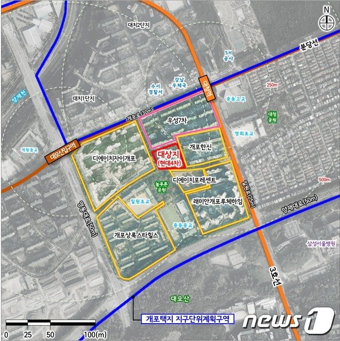 본문 이미지 - 강남구 일원동 614 위치도(서울시 제공).