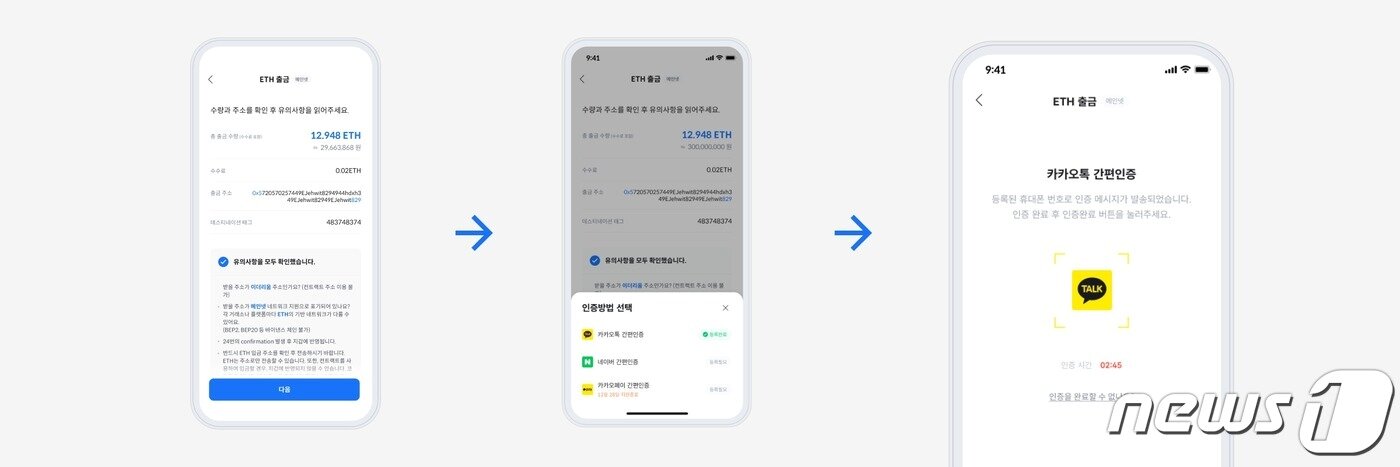 본문 이미지 - 가상자산 거래소 코인원이 카카오톡 간편 인증 등의 서비스가 추가된 업데이트를 단행했다. (코인원 자료 제공)