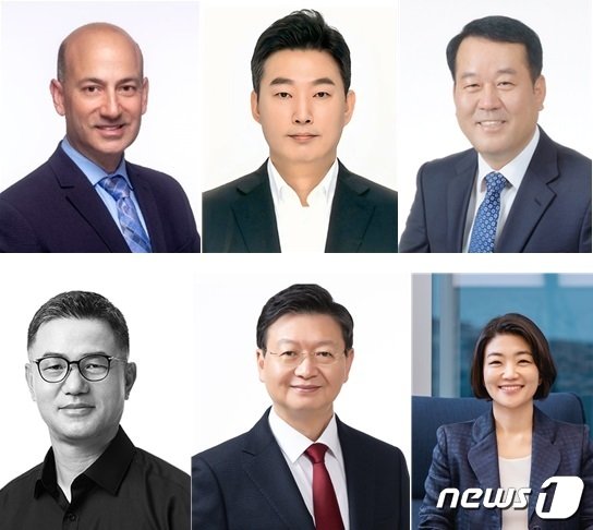 현대차그룹 2023년 하반기 정기 임원인사 주요 인사. 사진 윗줄 왼쪽부터 시계방향으로  브라이언 라토프 현대차·기아 글로벌 최고 안전 및 품질책임자 사장, 김윤구 현대오토에버 대표이사 사장, 이동석 현대차 국내생산담당 겸 안전보건최고책임자 사장, 김혜인 현대차 HR본부장 부사장, 배형근 현대차증권 대표이사 사장, 전병구 현대카드·현대커머셜 경영관리부문 대표 사장.&#40;현대차그룹 제공&#41;ⓒ 뉴스1