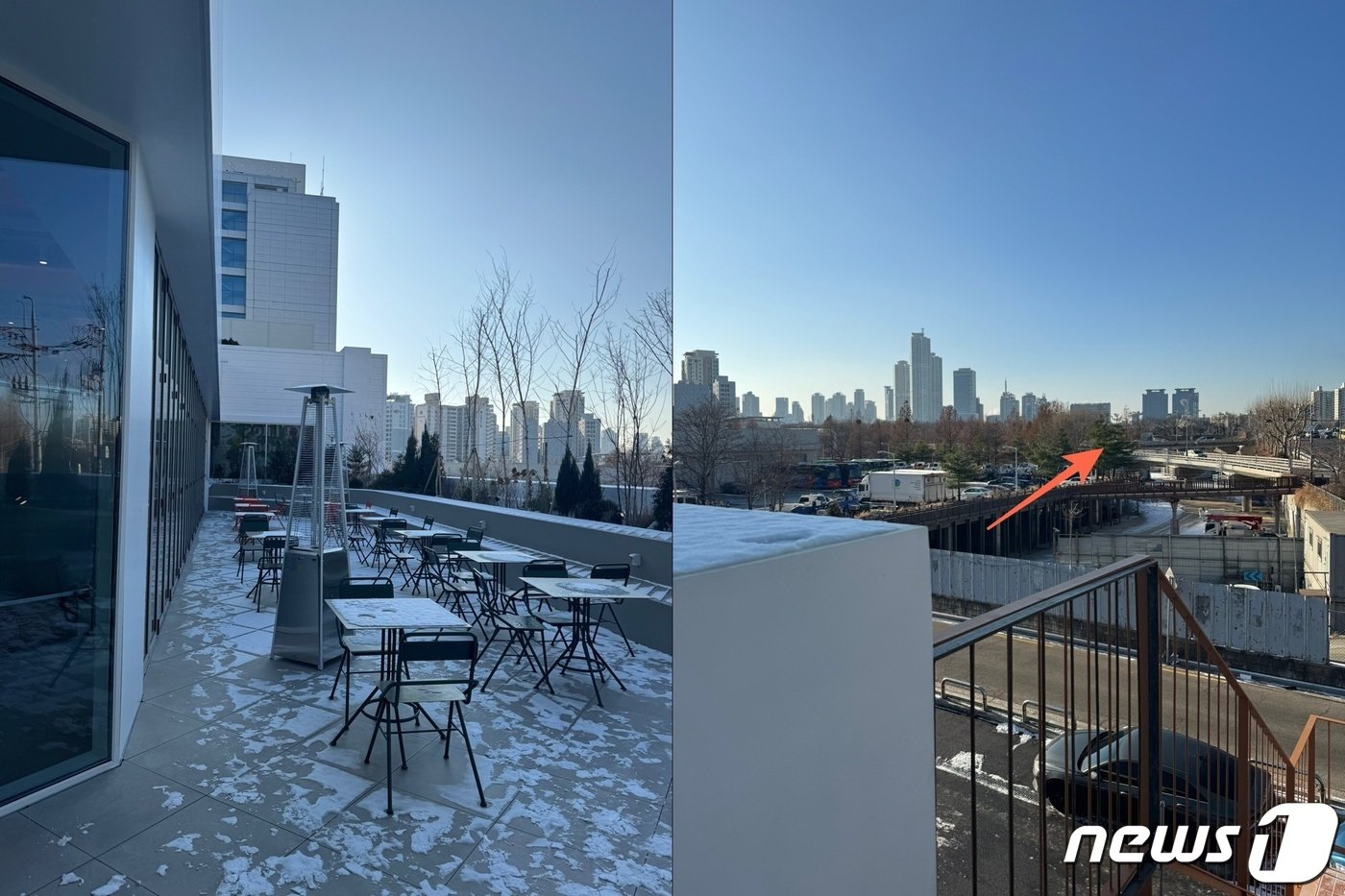 본문 이미지 -  저녁시간 테라스는 '노을 맛집'이 된다. LG전자는 날씨가 풀리면 테라스를 개방해 루틴 그라운드와 확장, 연결할 예정이다.  2023.12.21./뉴스1 ⓒ News1 강태우 기자 