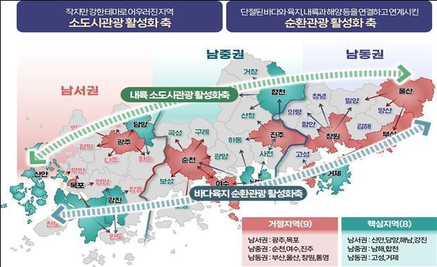 본문 이미지 - 3대 관광권역 및 2대 활성화 축