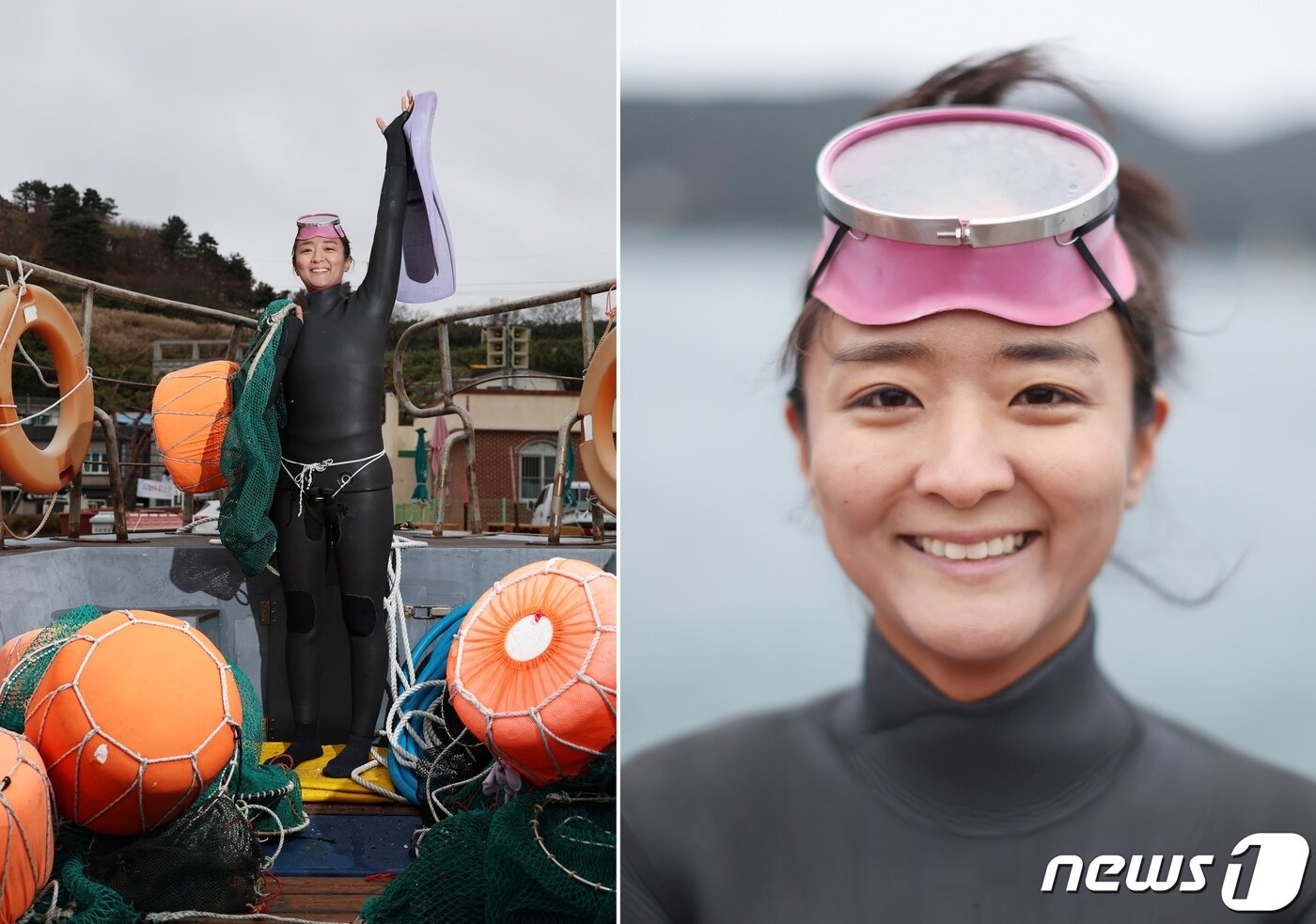 본문 이미지 - 경남 거제시 구조라항에서 나잠업을 하고 있는 3년차 해운호 막내 해녀 신호진씨.  ⓒ News1 김민지 기자
