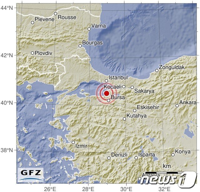 본문 이미지 - 튀르키예 이스탄불 남부에서 4일(현지시간) 오전 10시42분쯤(한국시간 오후 4시42분)규모 5.1의 지진이 발생했다. 2023.12.04/뉴스1(출처 : GFZ)