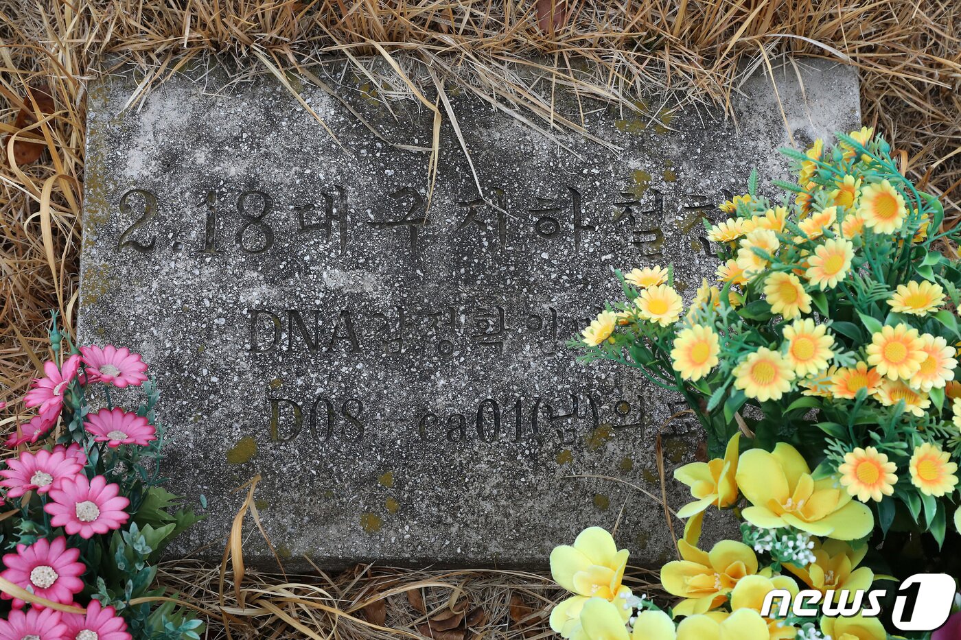 본문 이미지 - 대구지하철 화재 참사 20주기를 앞둔 13일 경북 칠곡군 지천면 대구시립공원묘지에 참사 희생자 가운데 아직 신원이 확인되지 않았거나 유전자(DNA) 감정 후 연고자를 찾지 못한 무연고 희생자 묘가 마련돼 있다. 2023.2.13/뉴스1 ⓒ News1 공정식 기자