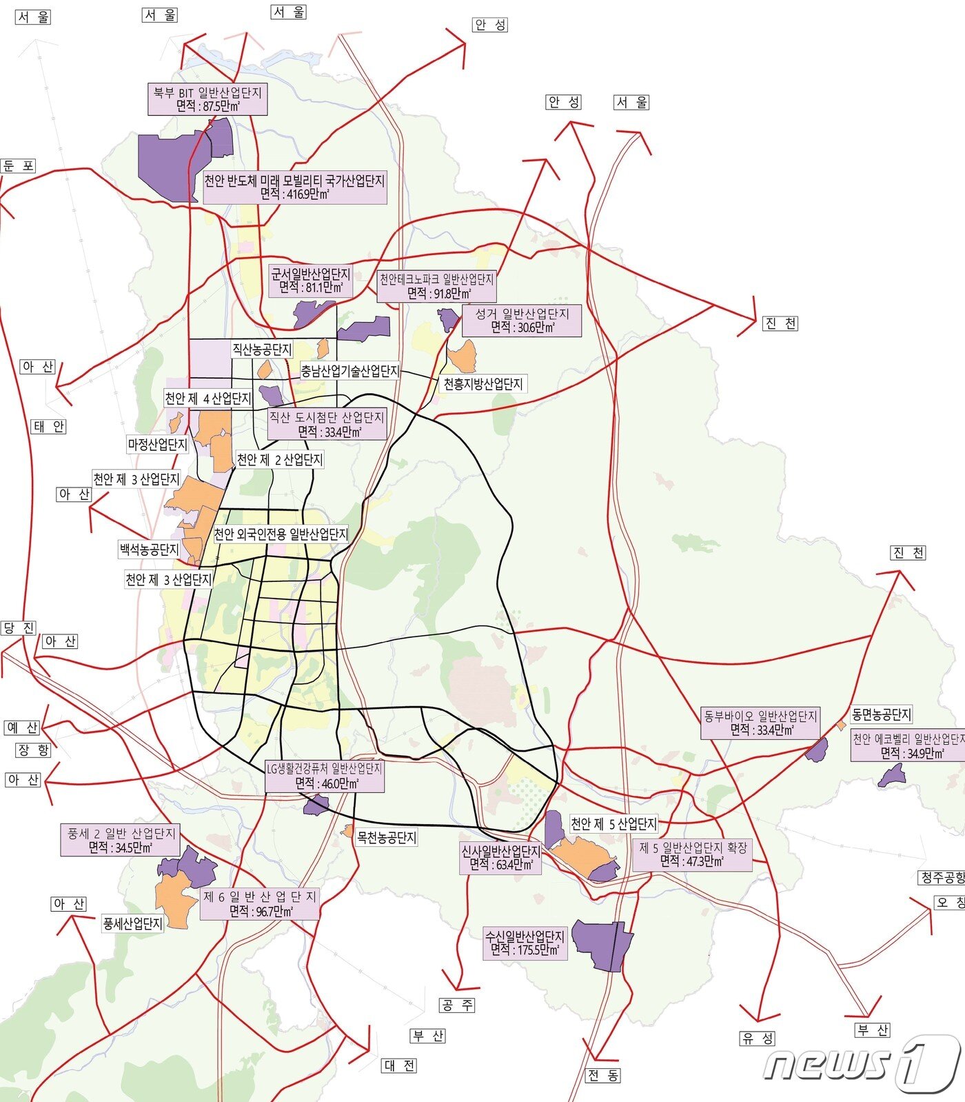본문 이미지 - 천안시 산업단지 위치도.(천안시청 제공)
