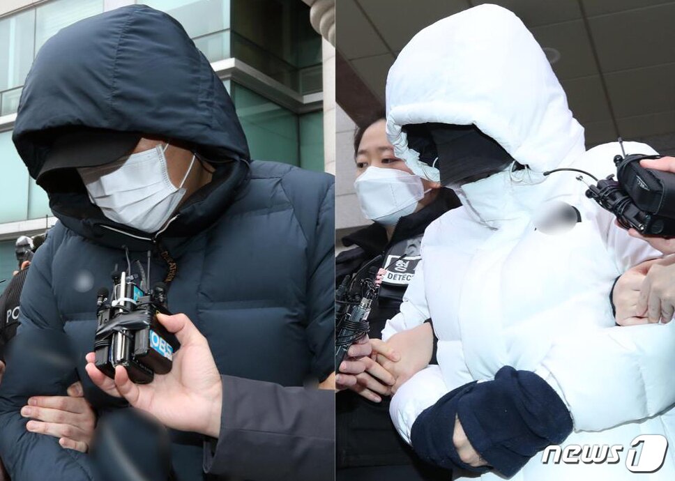 본문 이미지 - 초등학교 5학년 아들을 학대해 숨지게 한 혐의로 구속된 친부(39, 왼쪽)와 계모(42)/뉴스1 ⓒ News1 정진욱 기자