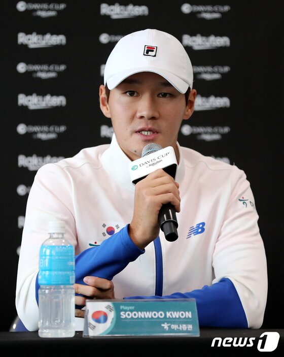 2023 데이비스컵 최종본선진출전 벨기에와의 경기에 출전하는 한국 테니스 대표팀의 권순우가 2일 오후 서울 송파구 올림픽공원 실내 테니스 코트에서 기자회견을 하고 있다. 2023.2.2/뉴스1 © News1 김진환 기자