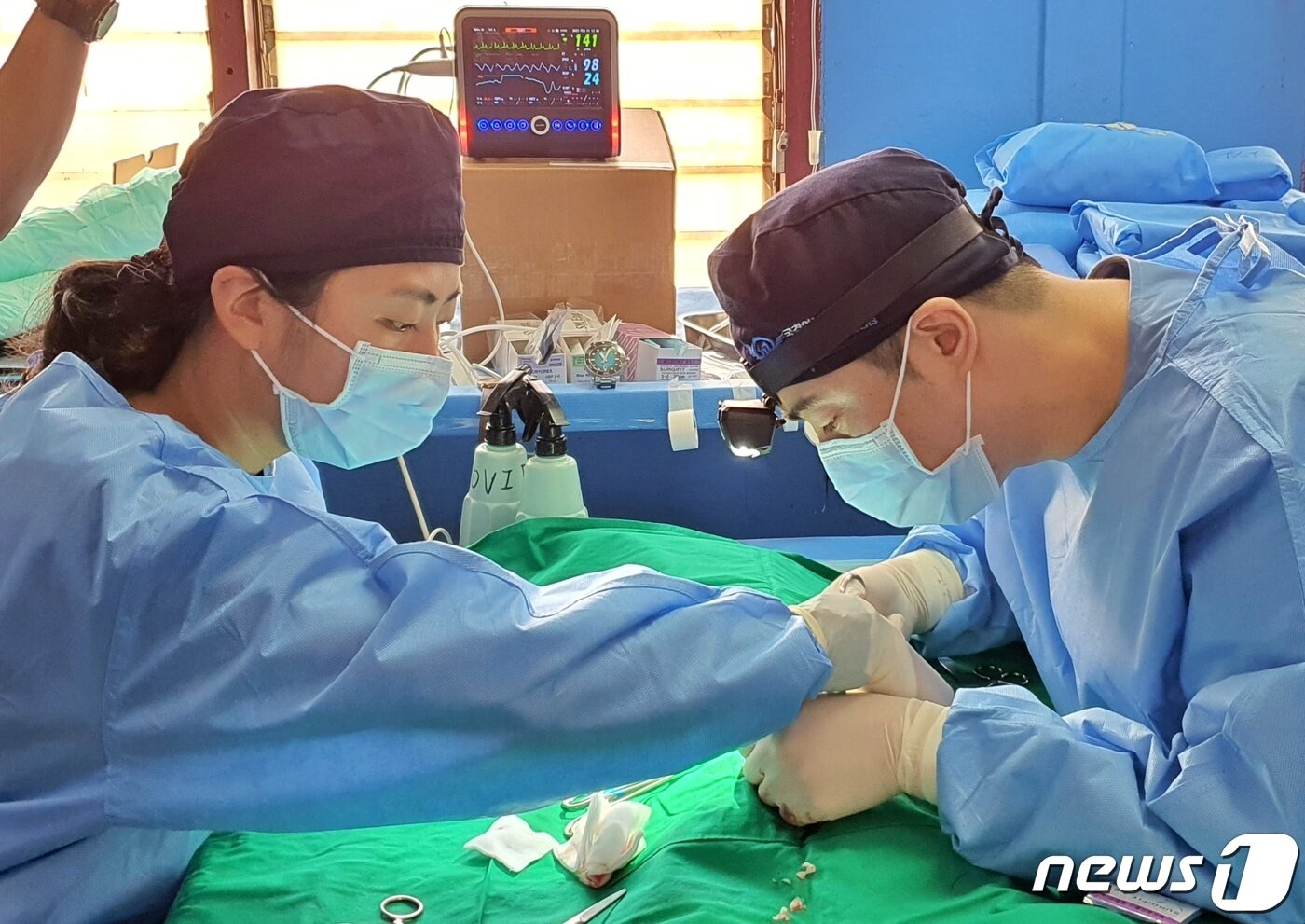본문 이미지 - 국경없는 수의사회는 12일 라오스 국립대학교 동물병원에서 동물의료봉사 활동을 했다. ⓒ 뉴스1 최서윤 기자