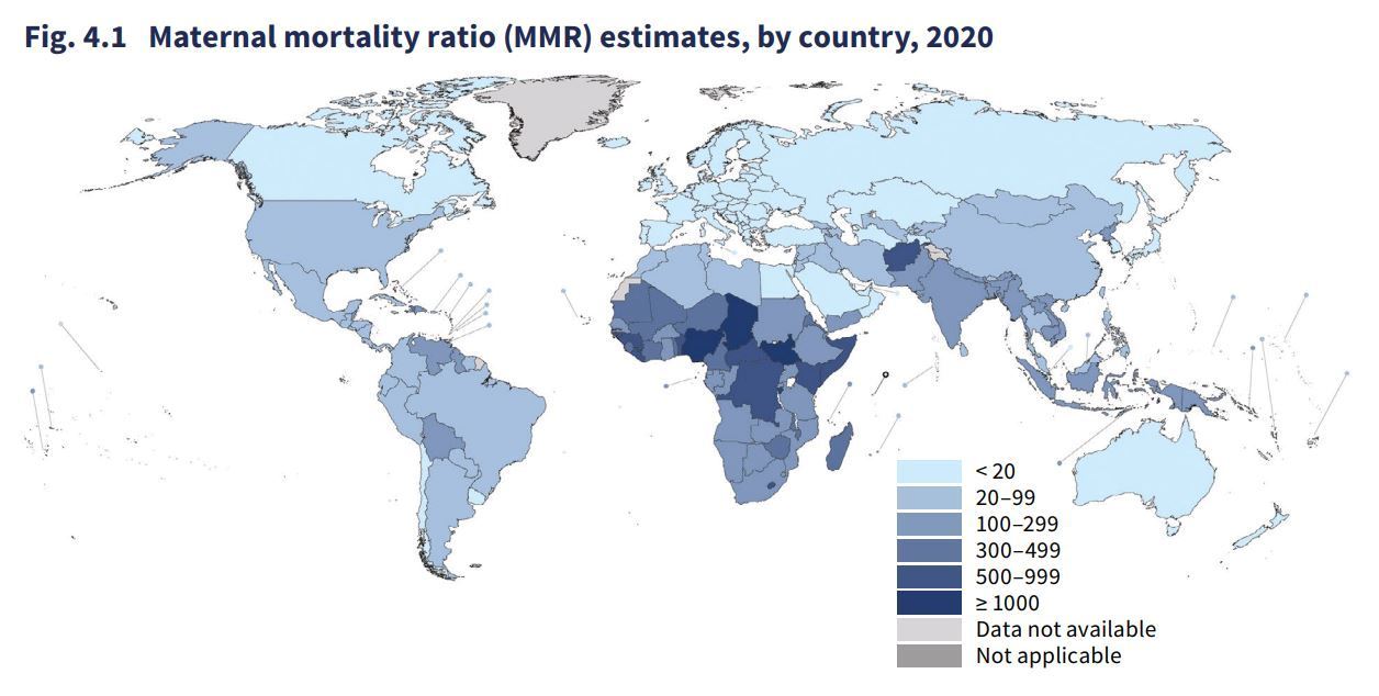 23일&#40;현지시간&#41; 유엔 등이 조사한 모성 사망률 세계 지도 갈무리 &#40;출처 유엔&#41;