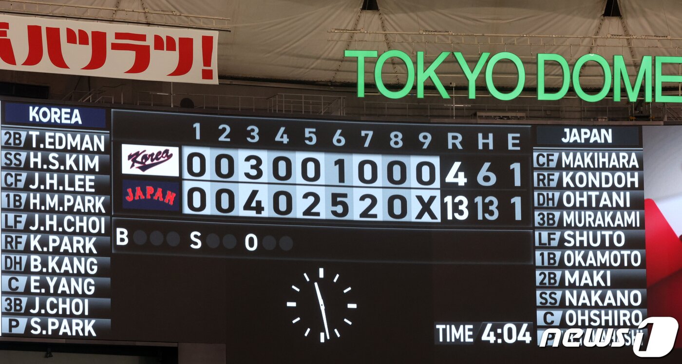 본문 이미지 - 10일 오후 일본 도쿄돔에서 열린 2023 월드베이스볼클래식(WBC) B조 1라운드 대한민국과 일본의 경기에서 대한민국 대표팀이 4대13 대패를 당했다. 2023.3.10 ⓒ 뉴스1 김진환 기자