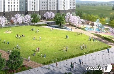 본문 이미지 -  정읍 푸르지오 더 퍼스트에 조성되는 잔디마당 조감도(정읍 푸르지오 제공)2023.3.13/뉴스1