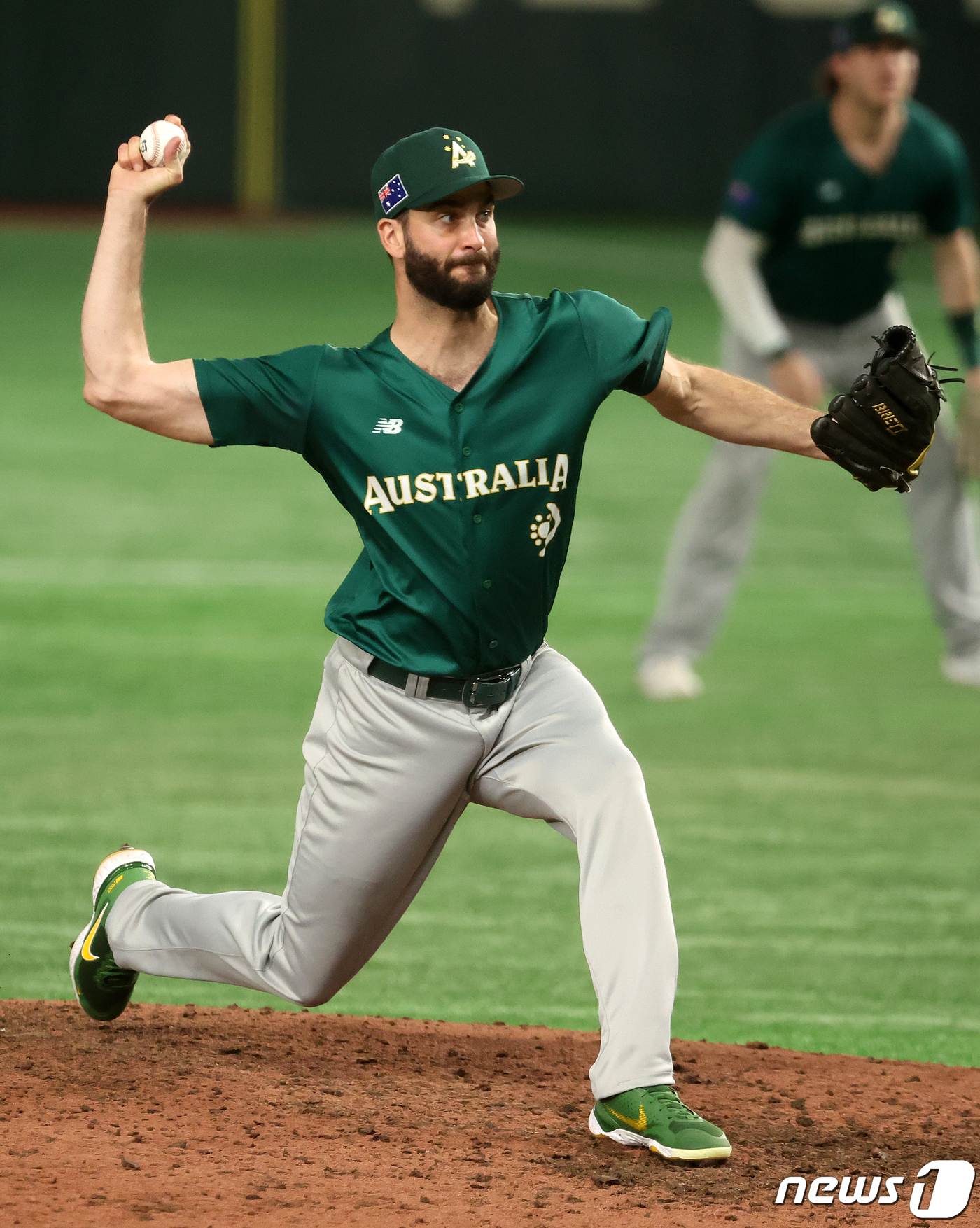 (도쿄(일본)=뉴스1) 김진환 기자 = 13일 오후 일본 도쿄돔에서 열린 2023 월드베이스볼클래식(WBC) B조 1라운드 체코와 호주의 경기, 호주 대표팀 샘 홀랜드가 8회말 2 …