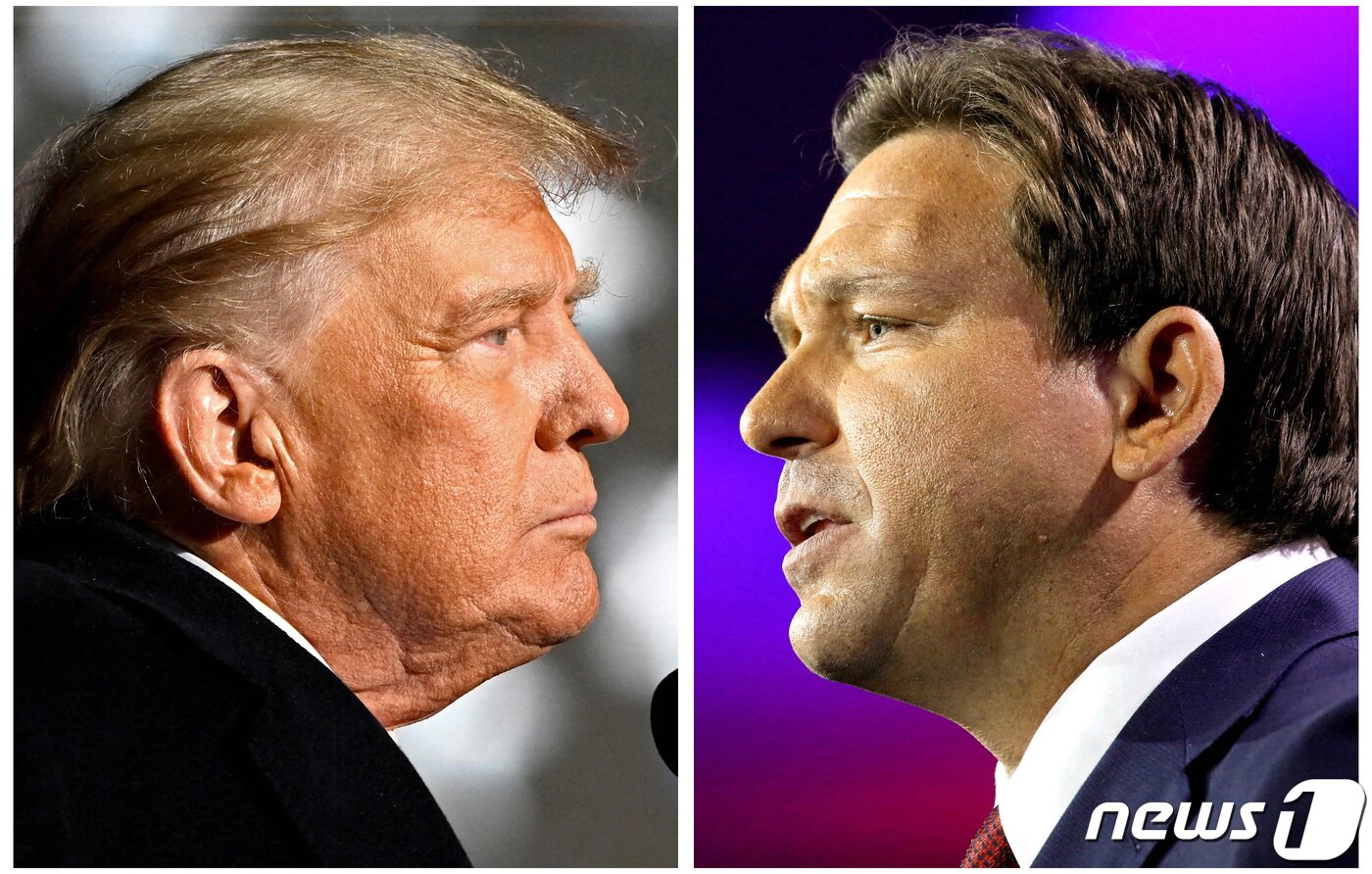 본문 이미지 - 도널드 트럼프 전 미국 대통령과 론 디샌티스 플로리다 주지사. ⓒ 로이터=뉴스1 ⓒ News1 김민수 기자
