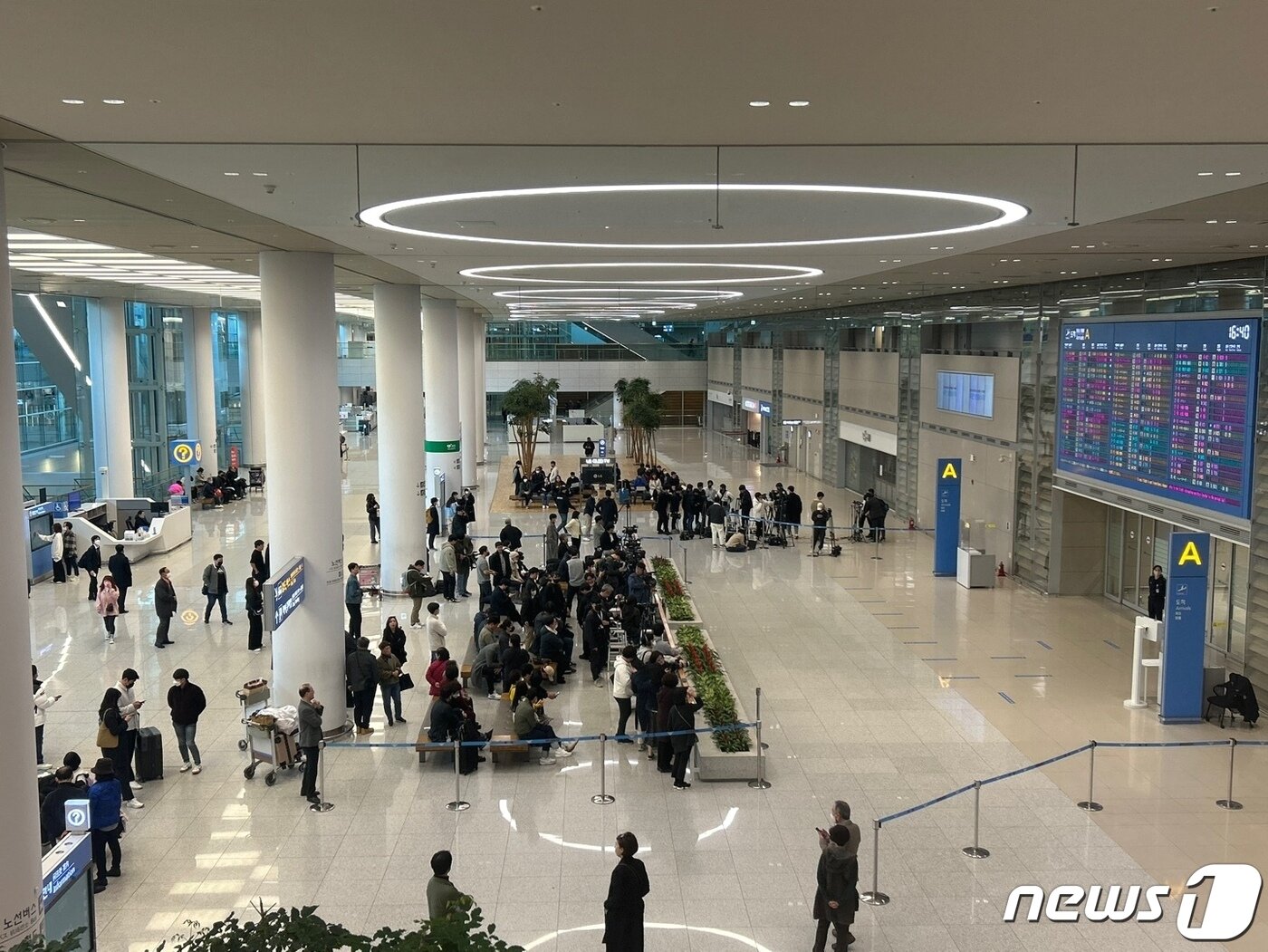본문 이미지 - 14일 오후 WBC 야구 대표팀의 도착을 30분 정도 앞둔 인천공항 2터미널 전경. 취재진 외에 모인 인파는 적었다.  ⓒ News1 문대현 기자 