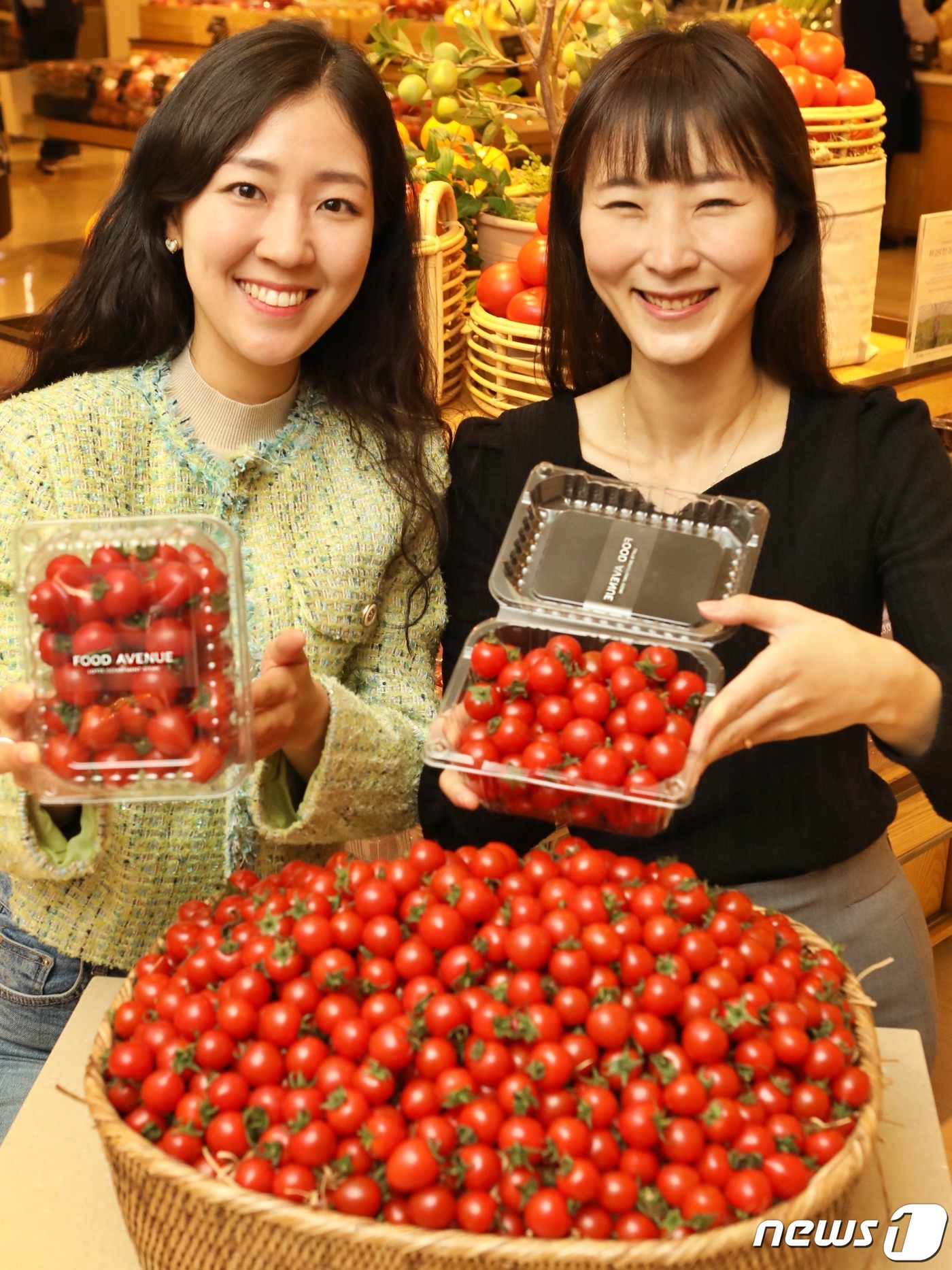 (서울=뉴스1) = 23일 서울 중구 소공동 롯데백화점 본점 지하 1층 식품 매장에서 모델들이 '김선자 고당도 방울 토마토'를 소개하고 있다.'김선자 고당도 방울 토마토'는 당도가 …