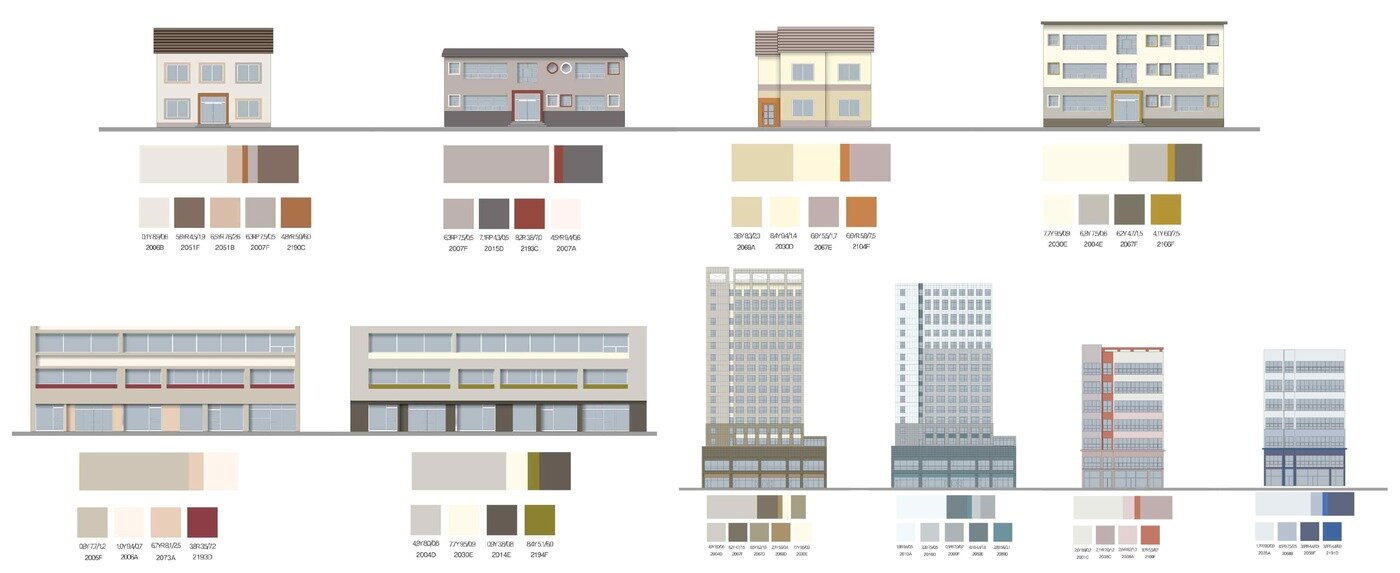 본문 이미지 - 외부 상업용 저층·고층 삼화CUD 컬러를 적용한 컬러 예시 삼화페인트 제공) 