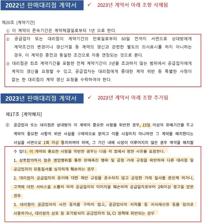 뉴스1이 입수한 신규계약서 내용 중 일부