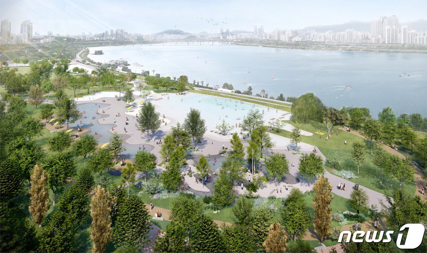 본문 이미지 -  '그레이트 한강 프로젝트'로 새롭게 바뀔 잠실 자연형 물놀이장. (서울시 제공)  