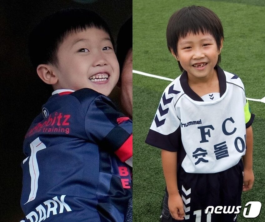 본문 이미지 - 박지성 아들(왼쪽), 이강인 어린 시절. (아인트호벤 인스타그램/온라인 커뮤니티 갈무리)