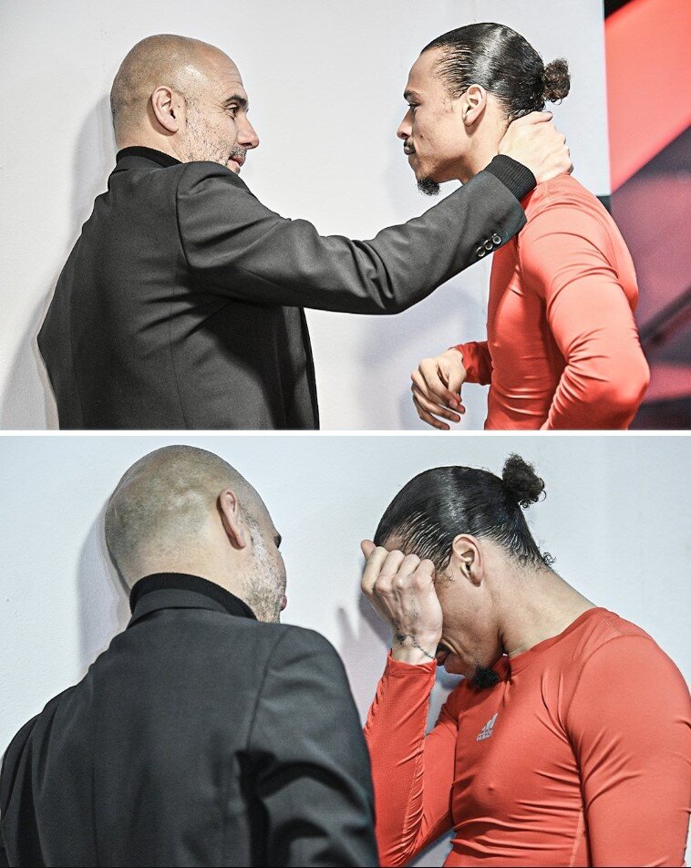 본문 이미지 - 펩 과르디올라 감독과 르로이 사네. (ESPN 캡처) 재배포 금지. DB 금지.