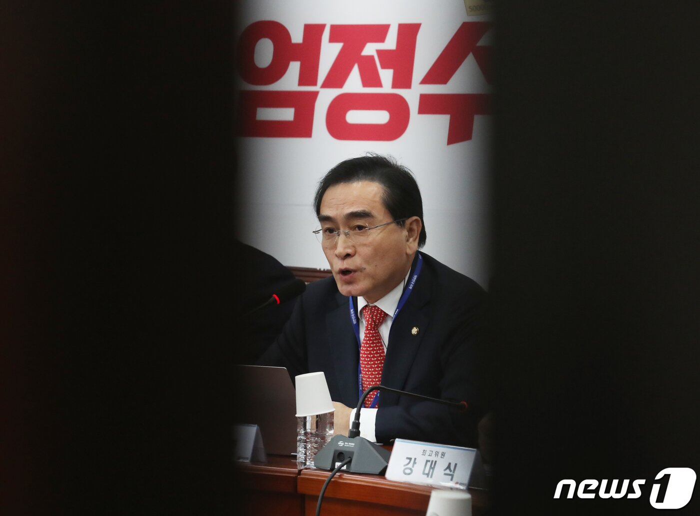 본문 이미지 - 태영호 국민의힘 최고위원이 24일 오전 서울 여의도 국회에서 열린 최고위원회의에서 발언하고 있다. 2023.4.24/뉴스1 ⓒ News1 송원영 기자