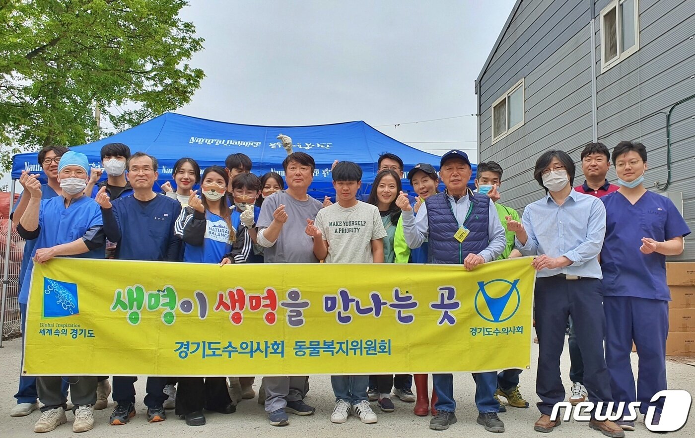 본문 이미지 - 내추럴발란스 블루엔젤봉사단과 경기도수의사회는 23일 경기 안성시 사설 동물보호소에서 봉사활동을 진행했다. ⓒ 뉴스1 최서윤 기자
