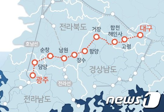 본문 이미지 - 광주~대구 달빛고속철도 노선도. (광주시 제공)/뉴스1 ⓒ News1 자료 사진