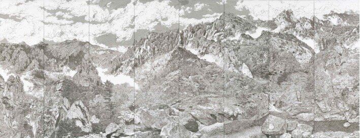 본문 이미지 -  정용국_유목遊目, 2023, 한지에 수묵, 207x536cm (아트사이드갤러리 제공)