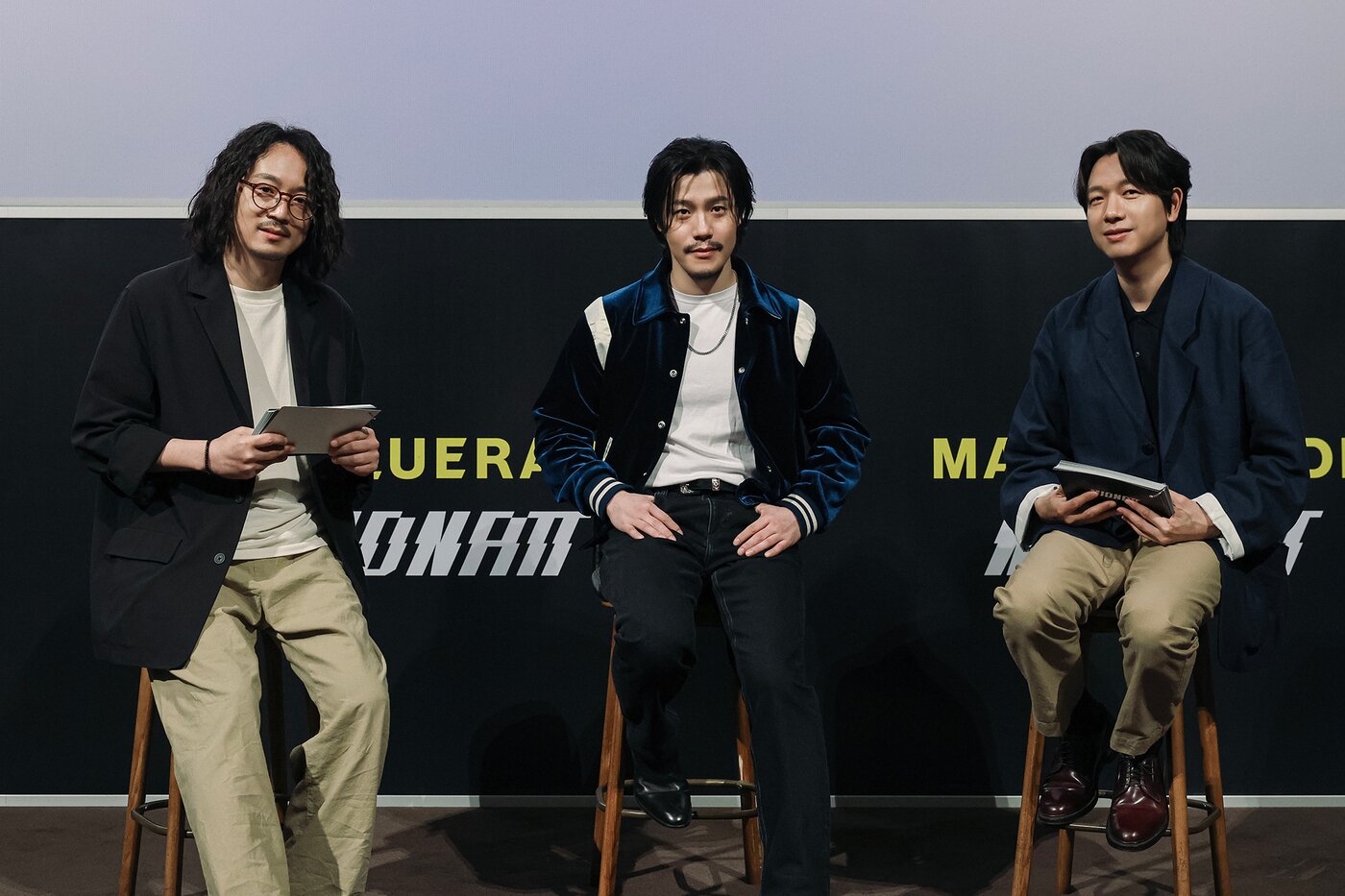 본문 이미지 - (왼쪽부터) 정우용 하이브IM 대표, 미드낫, 신영재 빅히트 뮤직 대표/ 사진제공=하이브