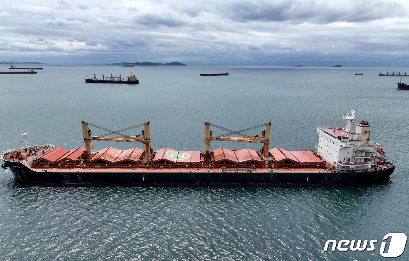 본문 이미지 - 10일(현지시간) 튀르키예 이스탄불의 예니카피 해안에서 한 선박이 해협을 통과하기 위해 기다리고 있다. ⓒ 로이터=뉴스1 ⓒ News1 권진영 기자