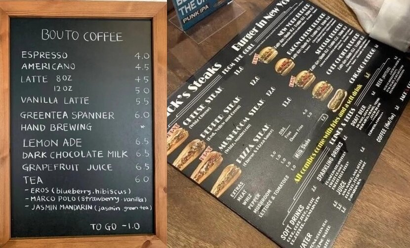 본문 이미지 - 한국어 병기 없이 영어로만 메뉴를 써놓은 가게들. (온라인 커뮤니티 갈무리)