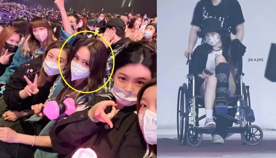 본문 이미지 - 지난 1월 홍콩 블랙핑크 콘서트를 찾은 안젤라베이비(왼쪽)와 이번 마카오 블랙핑크 콘서트에 휠체어를 타고 온 성소. (온라인 커뮤니티 갈무리)