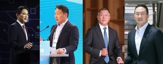 본문 이미지 - (왼쪽부터) 이재용 삼성전자 회장, 최태원 SK그룹 회장, 정의선 현대차그룹 회장, 구광모 LG그룹 회장