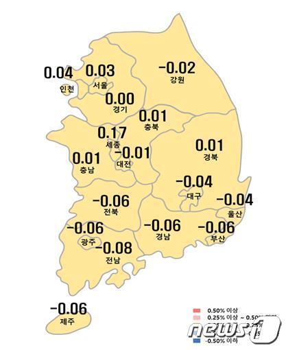 6월 둘째 주 시도별 아파트 매매가격지수 변동률. / 뉴스1 ⓒ News1 