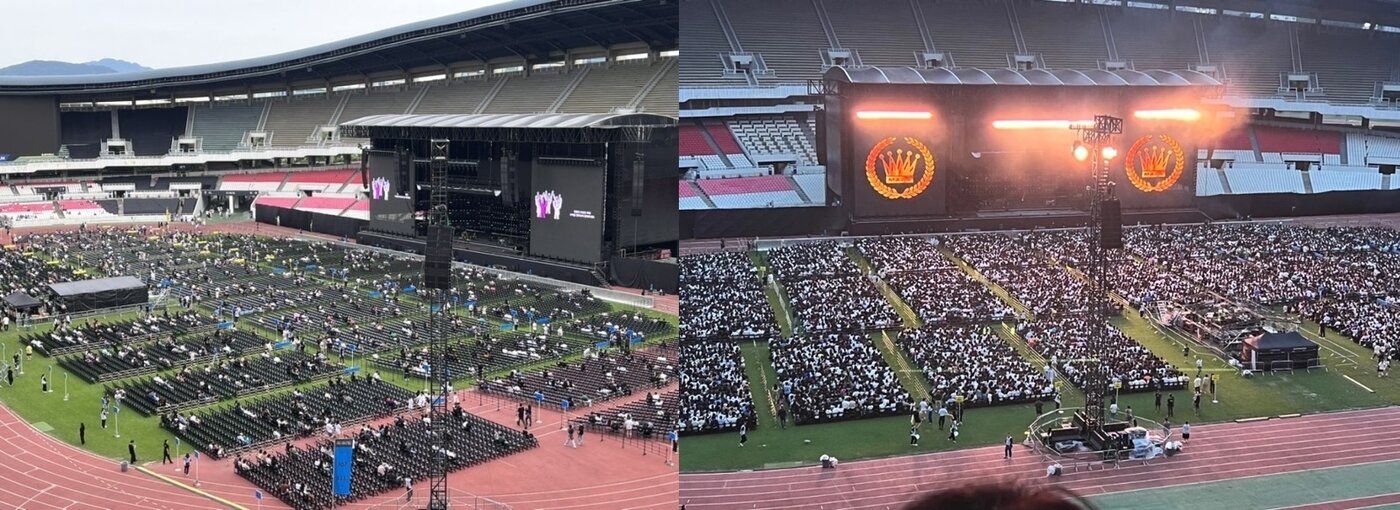 본문 이미지 - A씨의 좌석보다 저렴한 '시야제한 O석'에서 바라본 공연장 뷰. 구조물 때문에 무대 일부분이 가려져있긴 하나 무대와 전광판의 전체적인 모습은 한눈에 들어온다. (온라인 커뮤니티 갈무리)