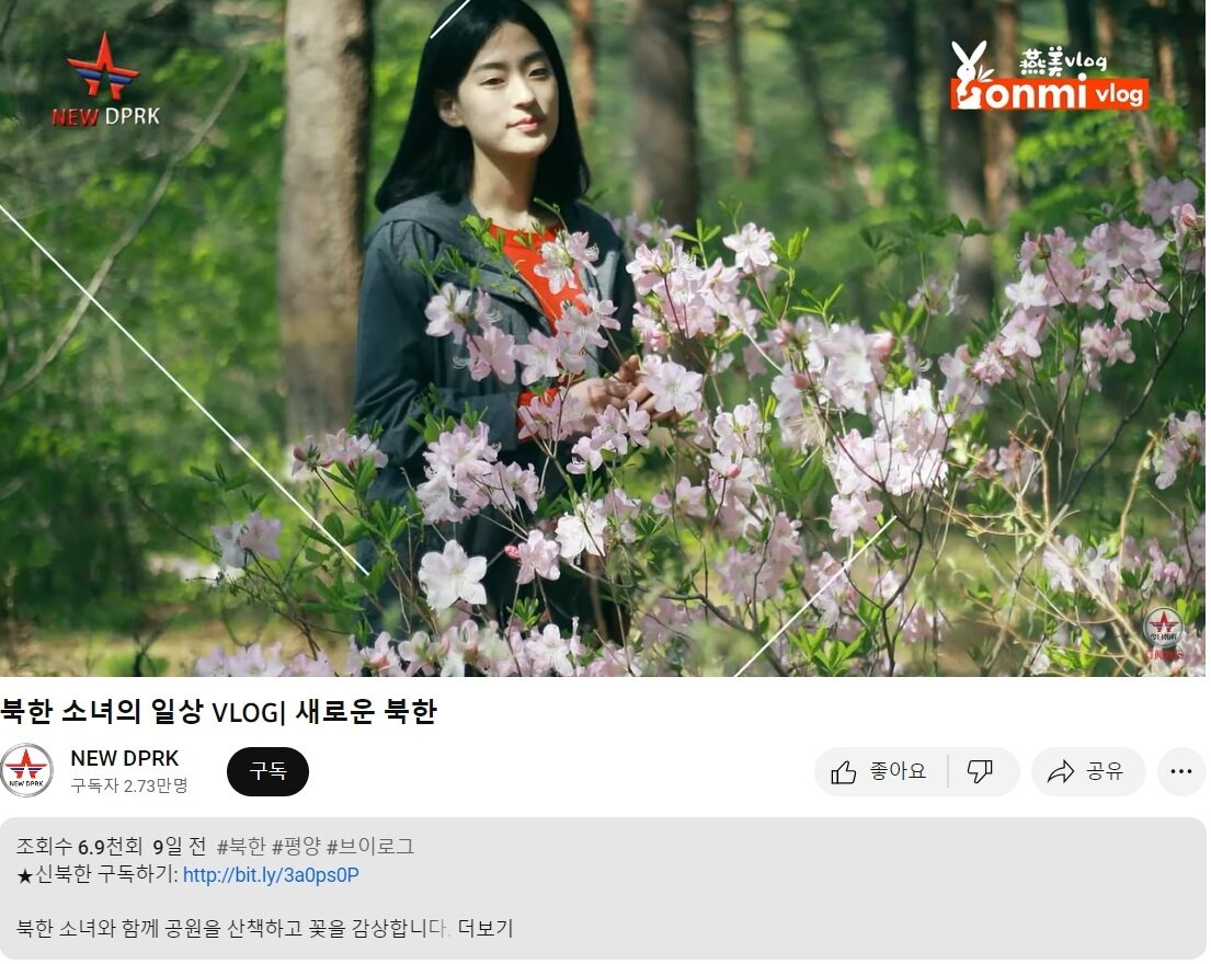 본문 이미지 - 북한 당국이 운영하는 것으로 추정되는 유튜브 채널 'New DPRK' 화면 갈무리.
